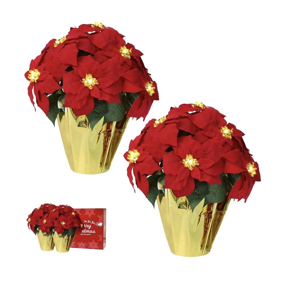 2 Pack 18" Lighted Large Artificial Poinsettias Christmas